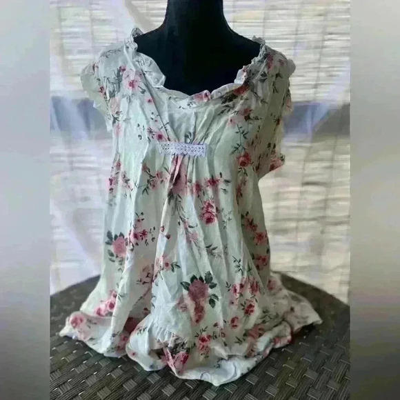 Farm House Frocks Top M Handkerchief Hem Boho Floral Sheer Oversized - Picture 2 of 16
